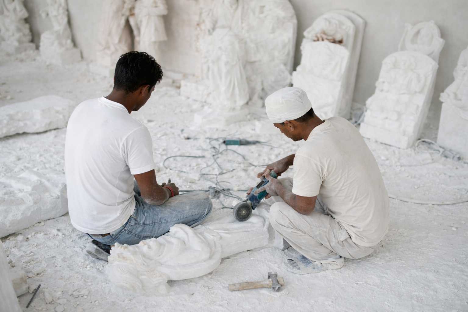 Kaarving Jaipur artisan carving handmade marble idol in workshop