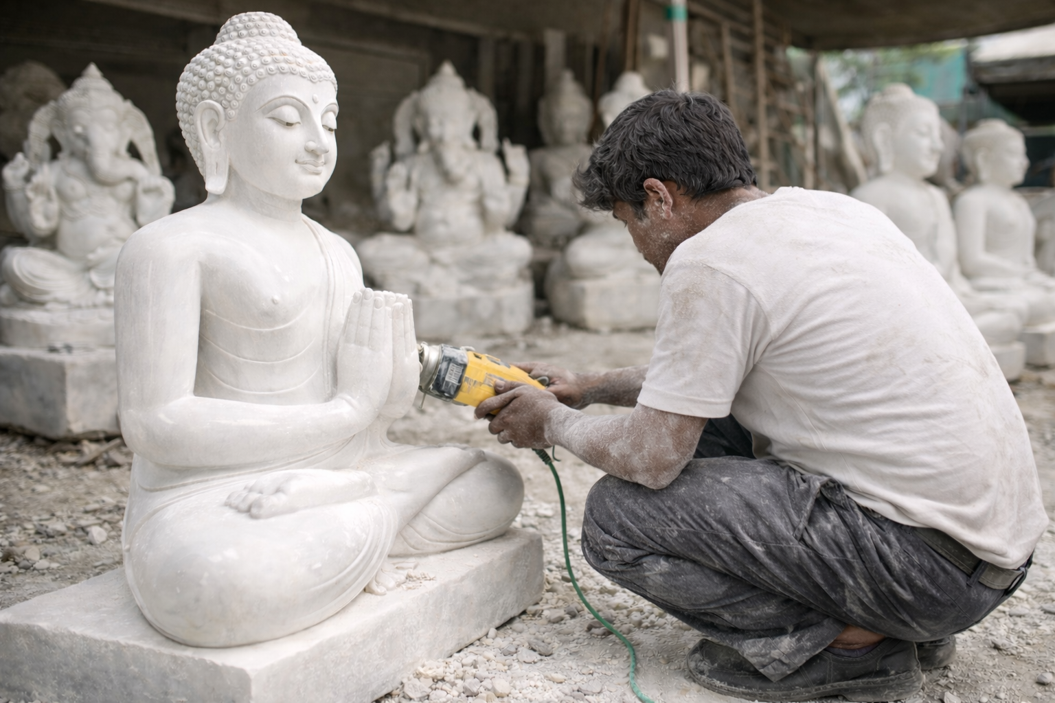 Handcrafted marble idols and statues for temple and home decor