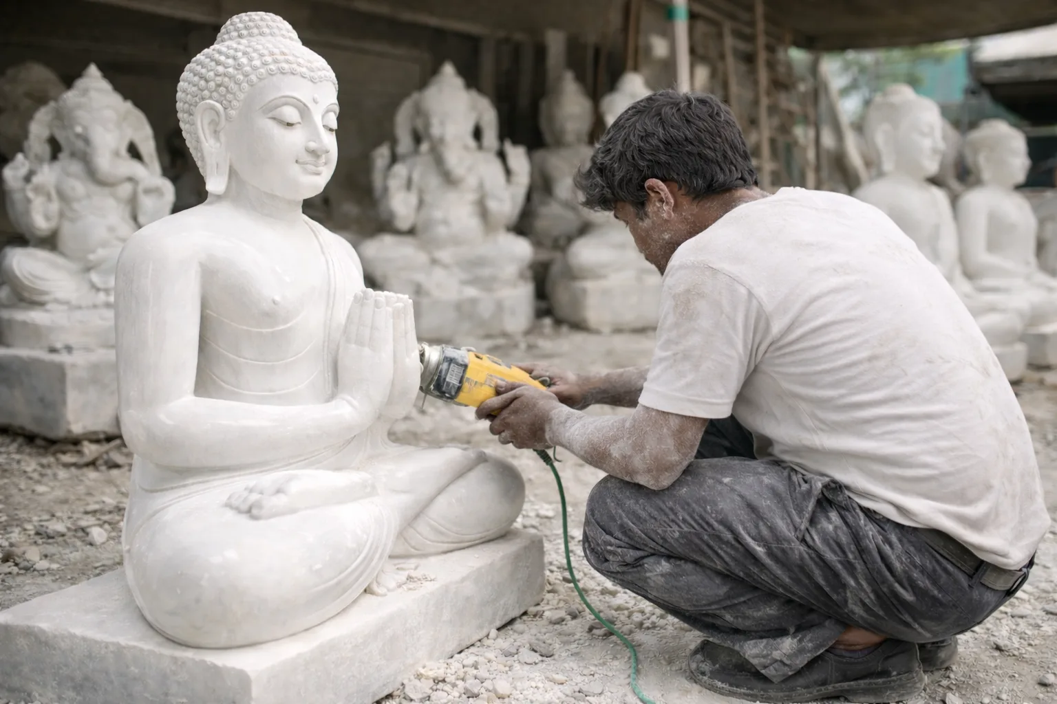 Handcrafted marble idols and statues for temple and home decor